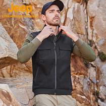 Jeep Jep padded fleece vest men Outdoor Fishing waistcoat middle-aged padded sleeveless fleece antistatic