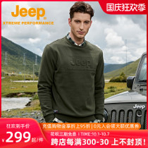 jeep jeep round neck plus velvet sweater mens outdoor sports fashion casual mens warm loose top in autumn and winter