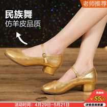 Dance shoes female Viwu family gold heel shoes Xinjiang Dance heel shoes National Latin Morden High heel Summer Tibetan