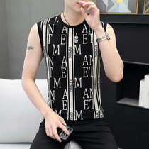 Ice Silk Sleeveless T-shirt Male Summer Speed Dry Slim Fit with Trendy Personality Kan Shoulder Outwear Vest Fitness Sports Sweatshirt