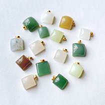 Hetian jade pendant powder green smoke purple Jasper lotus root powder sugar material square oval 18K gold buckle inlaid pendant certificate