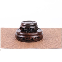 Wood carved solid wood small round base black sandalwood cut jade purple pot cup furnished porcelain walnut base