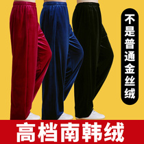 High-end thick South Korean velvet Taiji pants female martial arts training Taiji clothing autumn and winter gold velvet men Taijiquan practice pants