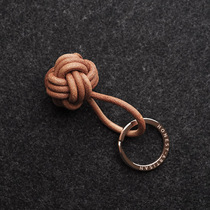 HA Nordic style hand-made cowhide rope ball leather car keychain key ring pendant couple gift