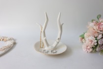 Cute antler styling gold edge ceramic jewelry rack storage plate jewelry plate