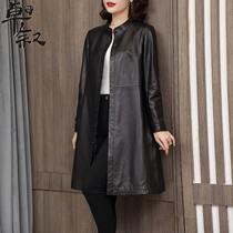 Black leather jacket womens coat 2021 New Haining sheep leather long mother high-end spring and autumn windbreaker