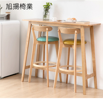 Solid wood bar table Household wall long table Nordic simple high-legged table and chair combination Milk tea shop living room partition