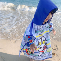 Japanese childrens bath towel cloak with cap swimming speed dry bathrobe swimming pool and beach towel