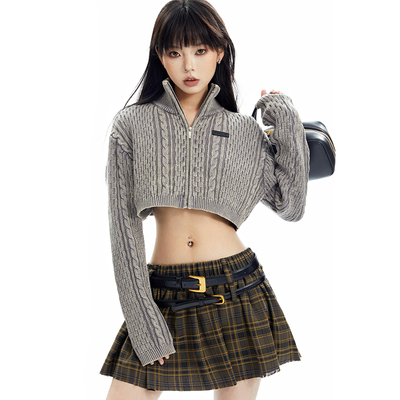 taobao agent Short knitted autumn sweater, fitted jacket, American style
