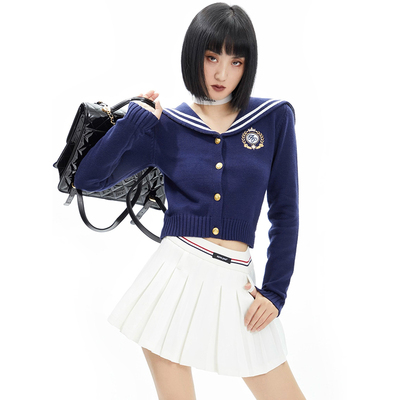 taobao agent Navy badge, spring top, knitted cardigan