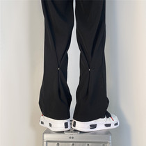 Broadlegged Pants Woman Spring Autumn Loose Straight Drum Suit Pants High Waist Pituitary Sensation slim and dark buckle design Sensation Small drag Pants Down