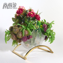 Modern Creative Fields Garden Wind Tabletop Glass Flower Basket Decoration Pendulum Hotel-like Dining Room Table Flower Arrangement Floral Furnishing