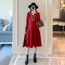 Maternity dress autumn fashion pleated high waist commuter Korean temperament long high feeling bottom skirt