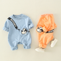 Net red male baby spring and autumn jumpsuit newborn baby clothes autumn cute super cute thin clothes
