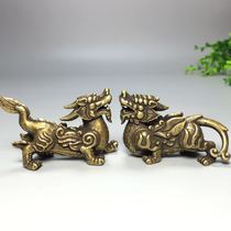  Open pure copper Pixiu ornaments a pair of lucky beasts Small Pixiu handle pieces Town house to ward off evil spirits Metal crafts