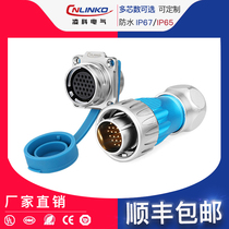 Lingke DH-24 flange 24 core male and female docking waterproof Aviation plug socket connector IP67 room Outdoor