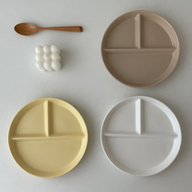 Baeyu Korean matte round plate divided grid plate Ceramic three grid plate Fruit breakfast flat plate Childrens plate