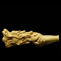 Yellow Poplar Carved Wooden wooden handle a man with a mans hand and a flat leather slingshot.