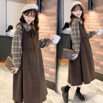 Pregnant women Autumn Winter set 2021 new fashion Plaid corduroy vest skirt two-piece pregnant women dress