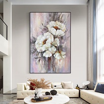 Pure hand-painted oil painting modern simple purple flowers duplex living room hanging painting Floor-to-ceiling mural custom entrance decorative painting