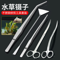 Stainless steel tweezers thickened fish tank special planting landscaping grass scissors feeding fish turtle lengthy large aquarium clip