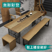 Log Large Board Drinking Tea Table Office Zen tea Desk Solid Wood Club table and chairs Combined tea room Tea House tea table