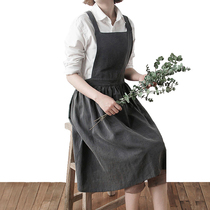 Home kitchen manicure waterproof cotton linen apron thick cotton Japanese Korean version of literary Nordic logo customization