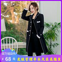 Beautician beauty salon work clothes female white coat short sleeve female nurse clothes long sleeve hidden blue tattoo skin Management