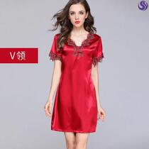Urban sexy beauty silk suspender nightgown ice lace pajamas female summer thin size Spring and Autumn mother sexy