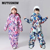 Conjoined childrens ski suit set Boys and Girls ski pants jacket waterproof thick warm baby snow village equipment