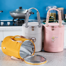 Round insulated bucket tote bag rice bucket bag lunch box Bento bag cute large capacity waterproof and oil-proof picnic bag
