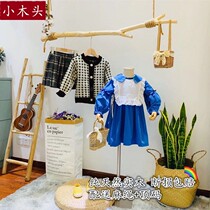 Forest branches solid wood clothes rail clothing store display stand womens simple window wall hanging clothes rail