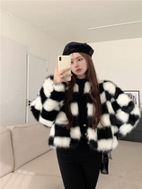 Black and white chessboard Plaid mink velvet jacket Womens Small Man small fragrant style thick top 2021 autumn and winter New