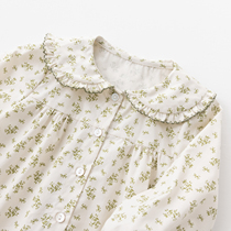 Elfairy Girl Shirt Law Small Flower Top Children Cotton Doll Neck Shirt Baby Baby Autumn