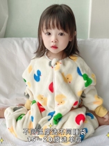 Korean childrens sleeping bag winter flannel plus velvet padded male and female baby two-way zipper coral velvet conjoined pajamas