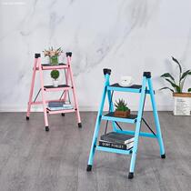 Folding ladder Small convenient household stool two three four five steps thickened iron pipe pedal indoor herringbone ladder three-step ladder
