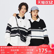 PSO Brand black and white striped stitching lapel polo shirt long sleeve mens Tide Brand T-shirt 2021 new couples