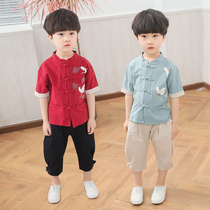 Boys Tang clothing Chinese style Hanfu suit Childrens summer clothing baby one-year-old spring and autumn cotton and linen national clothing thin section