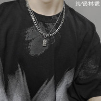 Sterling silver double-layer square brand Cuban splicing necklace male tide personality ins cold wind design fashion street pendant women