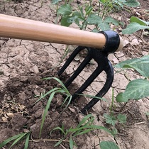 Hardened agricultural three-tooth fork hoe hoe rake solid wood long-handled agricultural tools ripping the soil planting flowers planting vegetables turning the wasteland