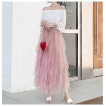 2021 popular skirt mesh skirt skirt early Autumn fairy dress solid color gauze dress long mesh cake dress