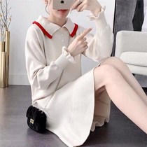 2021 New POLO collar early autumn knitted dress female students Korean loose College wind fishtail skirt sweater women