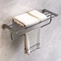 Bathroom gun gray towel rack Non-perforated towel rack Net red small size bathroom shelf wall stainless steel