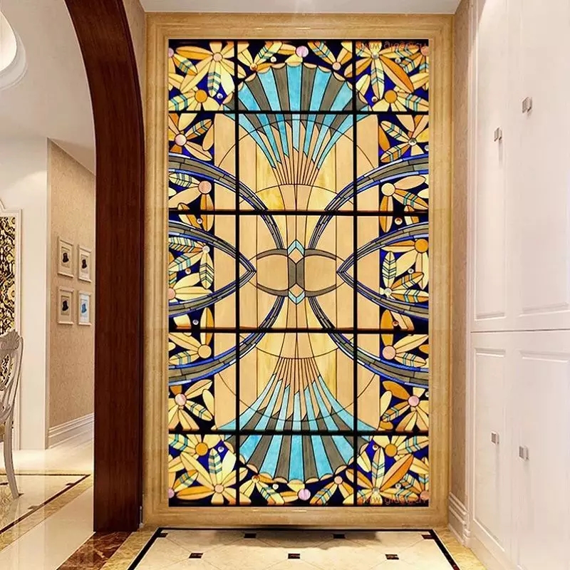 Customized Art Colored Glass Separation European Simple Decoration Hallway Background Lightbox Hanging Roof Skylight Doors and Windows