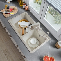 Panpan elephant quartz stone sink double sink sink kitchen granite sink sink oatmeal color under table Basin