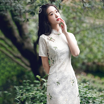 Tide brand cheongsam French young girl retro mid-length modified version of the dress 2021 summer little man