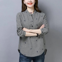 Plaid shirt womens long-sleeved 2020 spring and autumn new Korean loose womens top casual stand-up collar cotton shirt tide