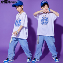 Childrens street dance choking boy hip hop wind loose print short sleeve hiphop tide card children cool tide dress girl
