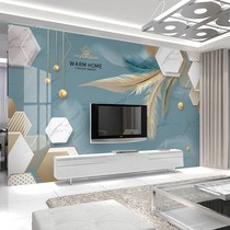3d Nordic light luxury elk bamboo wood fiberboard imitation marble feather sofa TV background wall integrated wallboard