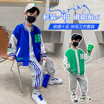 Boys spring clothing suit 2022 new foreign air CUHK Tong Baby Trendy Boy Sports Children Baseball Uniform childrens clothing